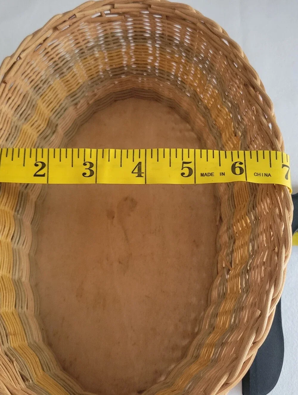 Vintage Hand Woven Striped Wicker Rattan Oval Basket 1940 Storage- Natural